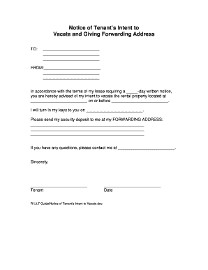 Notice of Tenant's Intent to Vacate