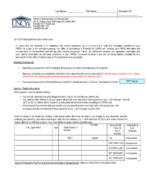 2014-2015 Dependent Verification Worksheet