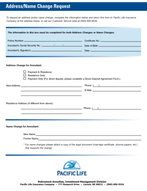 Pacific Life Insurance Address/Name Change Request