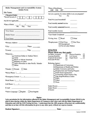 Idaho Management and Accountability System Intake Form