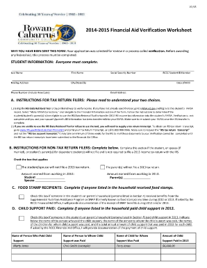 2014-2015 Financial Aid Verification Worksheet
