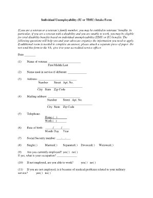 Veteran Individual Unemployability Intake Form