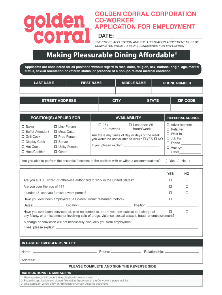 golden corral pdf application Preview on Page 1