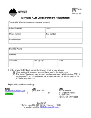 Montana ACH Credit Payment Registration