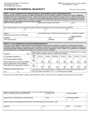 California Statement of Parental Incapacity