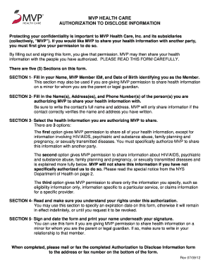 MVP Health Care Authorization to Disclose Information