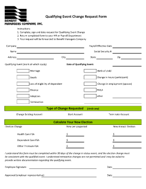 Qualifying Event Change Request Form