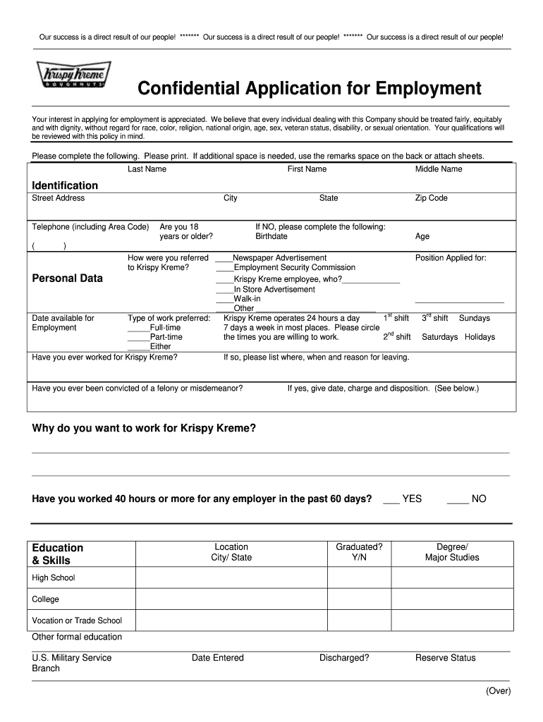 Krispy Kreme Application - Fill Online, Printable ...