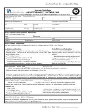 AmeriCorps Eligibility Verification Form