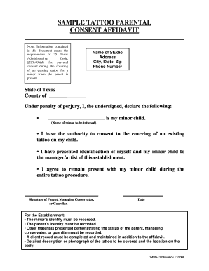 Tattoo Parental Consent Affidavit