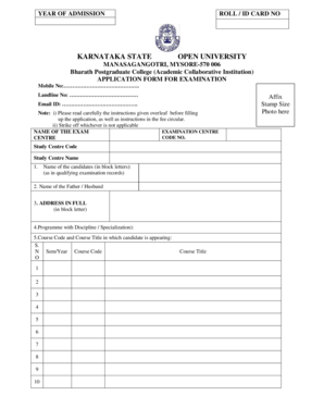 Karnataka State Open University Examination Application Form