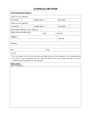 Conference Travel Grant CV Form