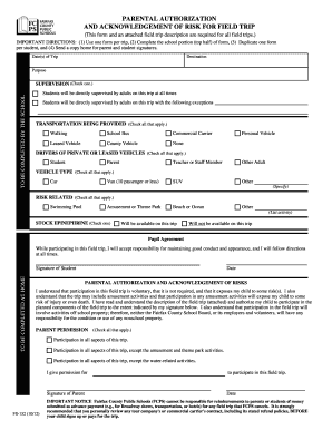 Parental Authorization and Acknowledgement of Risk for Field Trip