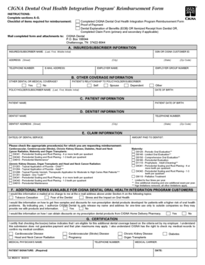CIGNA Dental Oral Health Integration Program Reimbursement Form