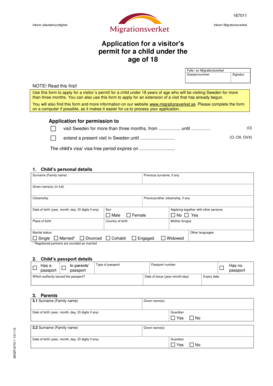 Application for a Visitor’s Permit for a Child Under 18