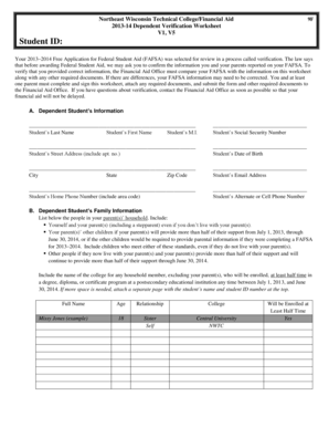 2013-14 Dependent Verification Worksheet
