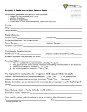 Payment & Performance Bond Request Form