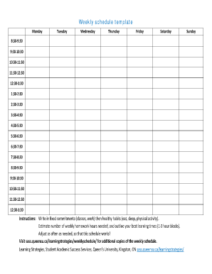 Weekly schedule template - Student Academic Success Services