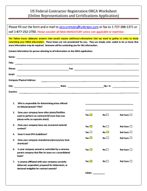 US Federal Contractor Registration ORCA Worksheet