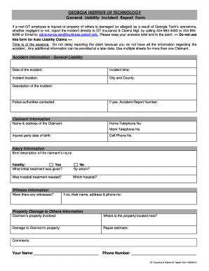 General Liability Incident Report Form - Procurement & Business ... - procurement gatech