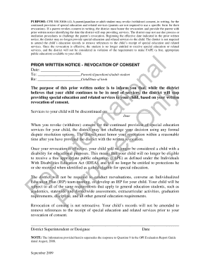 Prior Written Notice - Revocation of Consent