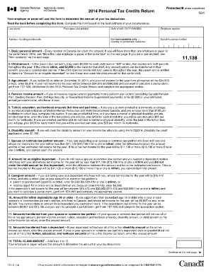 2014 Canada Personal Tax Credits Return TD1