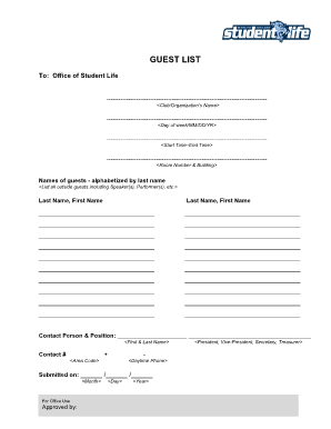 Company contact list - Guest List Template - baruch cuny