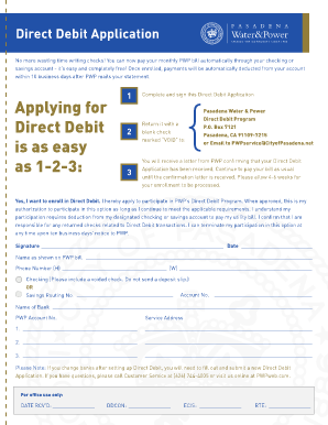 Pasadena Water & Power Direct Debit Application