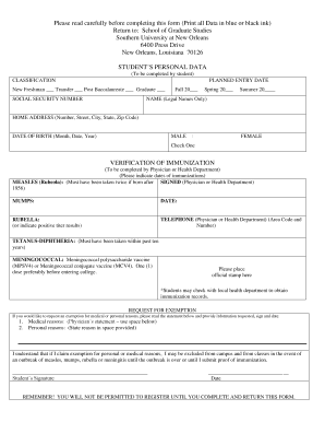 Louisiana Immunization Compliance Form