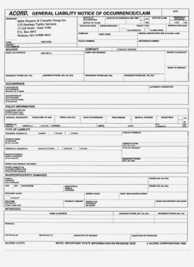 General Liability Notice of Occurrence/Claim