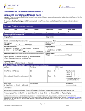 Coventry Employee Enrollment/Change Form