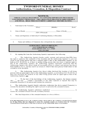 Cremation Authorization Contract