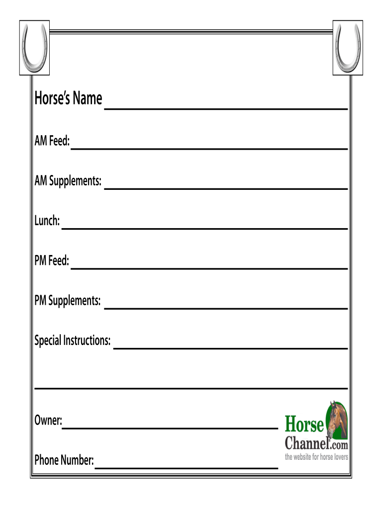 Horse Channel Stall Card - Fill and Sign Printable Template Online With Regard To Horse Stall Card Template
