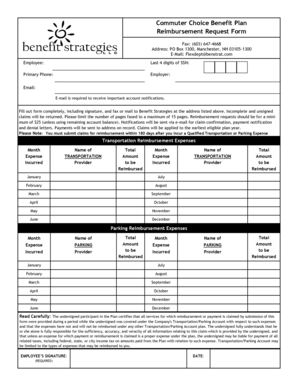 Commuter Choice Benefit Plan Reimbursement Request Form