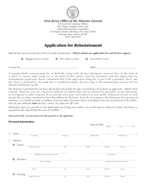 New Jersey License Reinstatement Application
