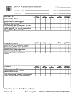 Support Staff Performance Review Form