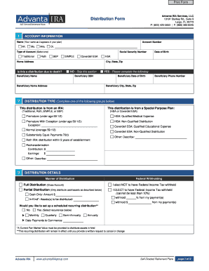 Advanta IRA Distribution Form