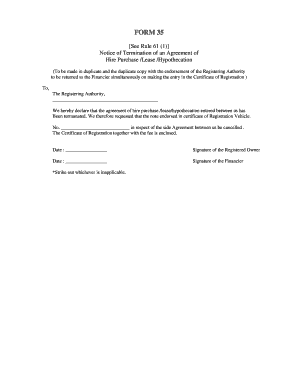 Notice of Termination of Hire Purchase Agreement