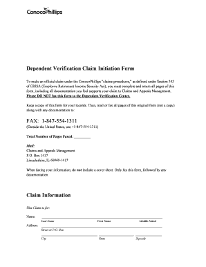 Dependent Verification Claim Form