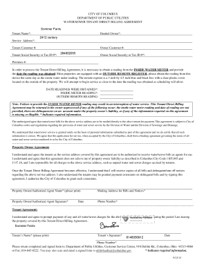 City of Columbus Water/Sewer Tenant Direct Billing Agreement