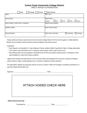 Contra Costa Community College District Direct Deposit Authorization