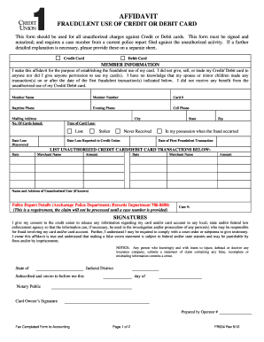 Affidavit Fraudulent Use of Credit or Debit Card