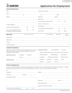 Bunting Graphics Employment Application