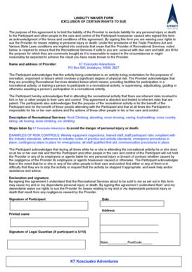 Liability Waiver Form for Recreational Activities