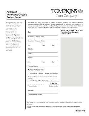 Automatic Withdrawal/Deposit Switch Form