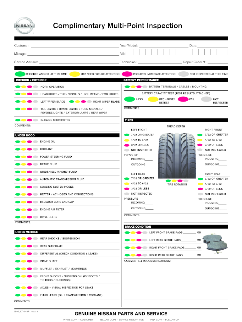 Nissan Multi Point Inspection Form Pdf Fill Online Printable 