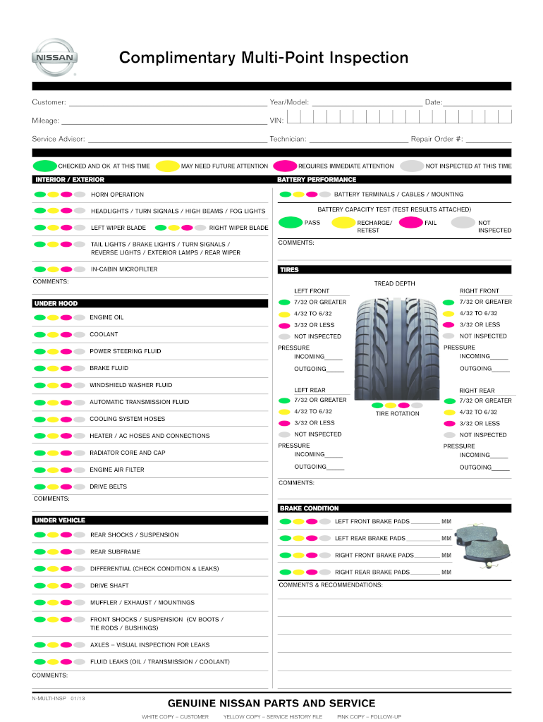 Nissan Multi Point Inspection Form Pdf Fill Online Printable 