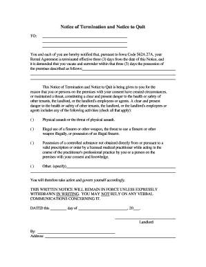 Iowa Notice of Termination and Notice to Quit