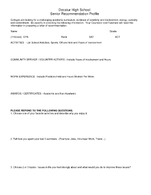 Senior Recommendation Profile Form
