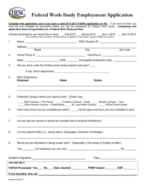 Federal Work-Study Employment Application